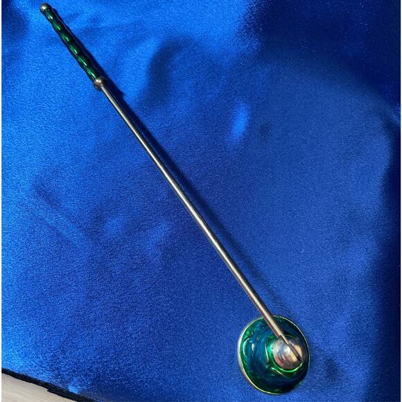 Brass Candle Snuffer with Green Glaze on Bell and Handle - Picture 4 of 5